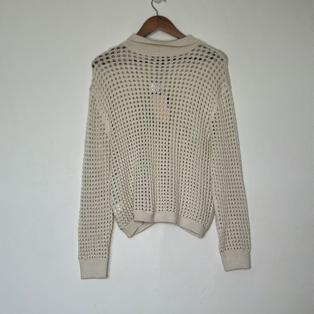 Halogen Open Weave Button Front Cardigan Cream L NWT Lightweight Layering - Picture 4 of 6